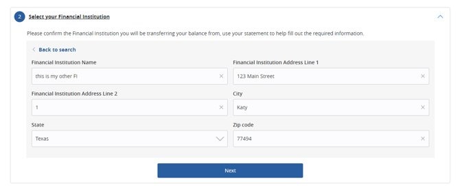 Confirm your financial institution info