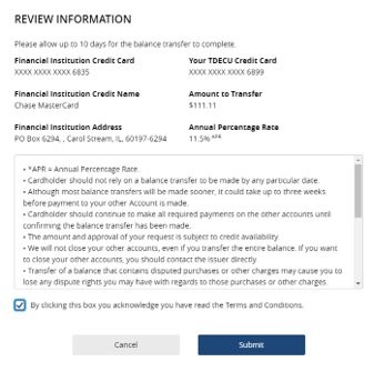 Balance Transfer Terms and Conditions