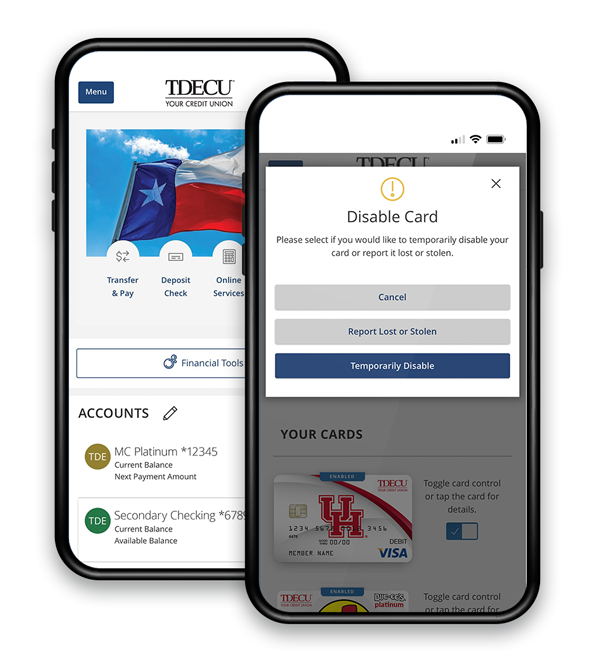 Snapshot of TDECU's Card Controls